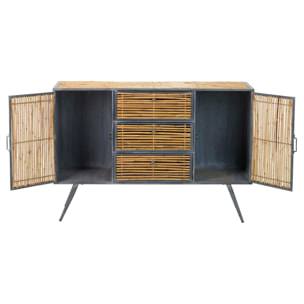 Aparador Metal Bambu Azul Marron 120x41x82 Cm