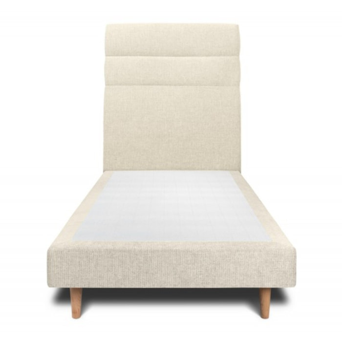 Lit avec tête de lit bandes horizontales tissu et sommier tapissier Ep14