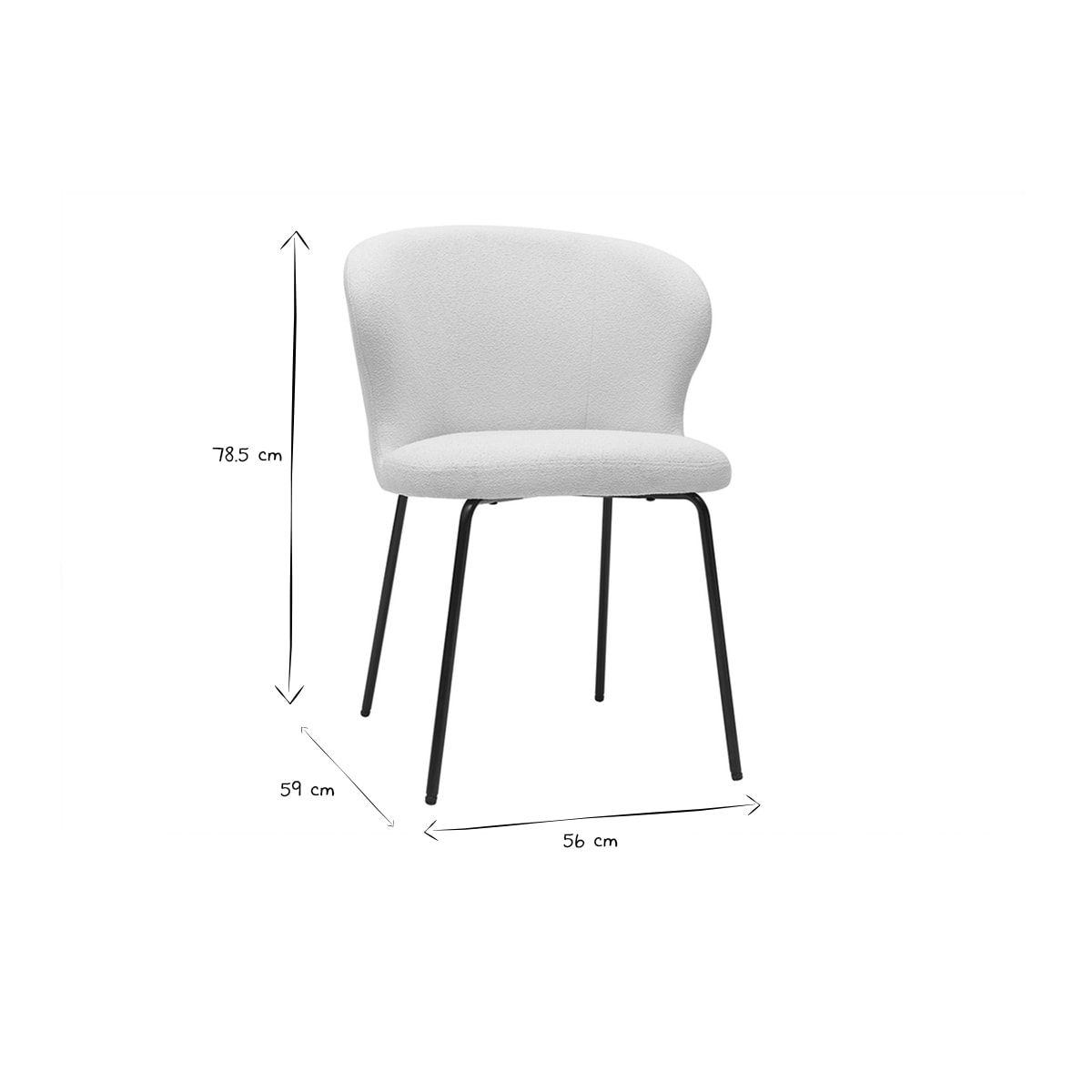 Chaise design blanche en tissu effet laine bouclée et métal noir YDA