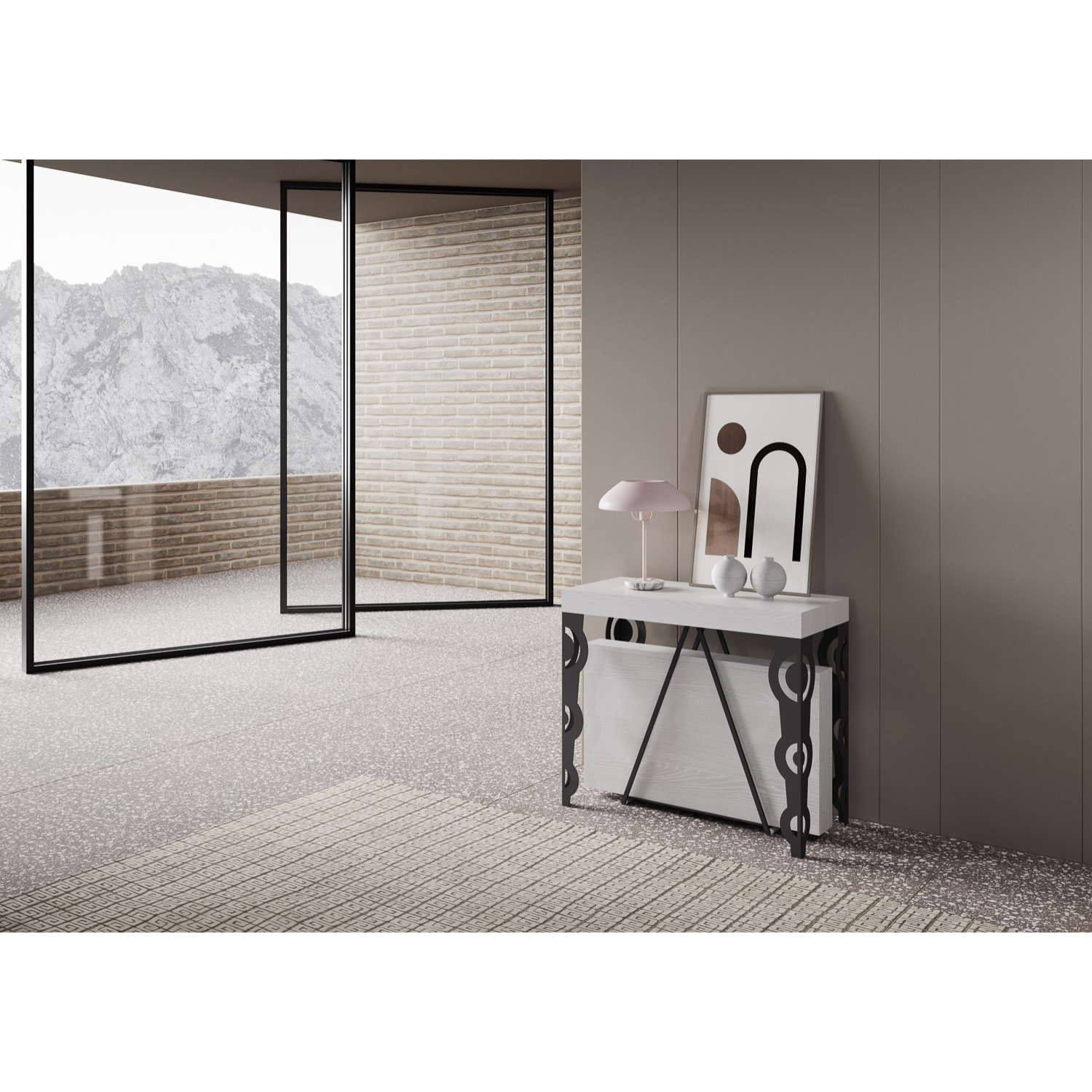 Consolle allungabile 90x40/300cm Aceres bianco frassino telaio antracite