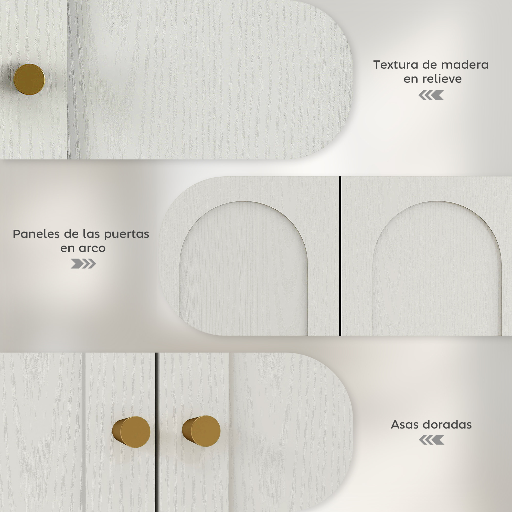Armario de Baño de Pared Mueble de Baño Colgar con Estantes 2 Puertas con Diseño de Arco Tiradores Dorados 60x20x60 cm Blanco