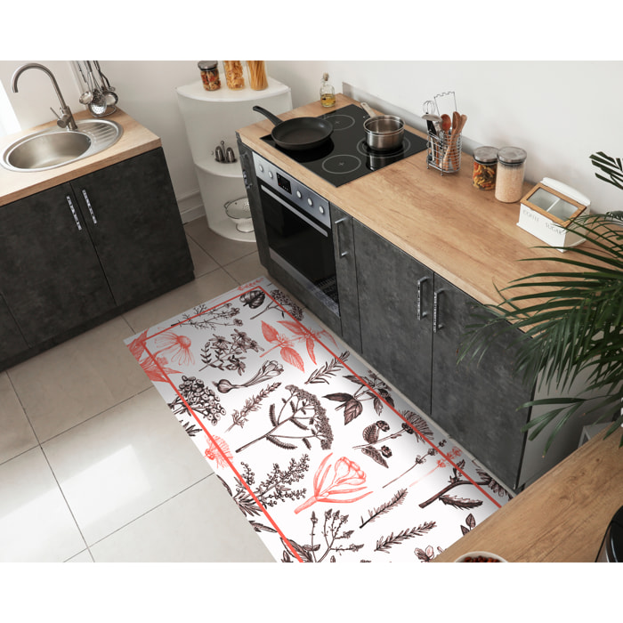 Alfombra de vinilo CERAMIKO, Plantas medicinales rojo 66x150 cm