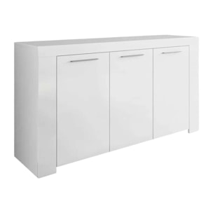 Credenza Bellevue, Madia moderna a 3 ante, Buffet da soggiorno, Mobile porta TV, Madia per salotto, cm 144x42h80, Bianco