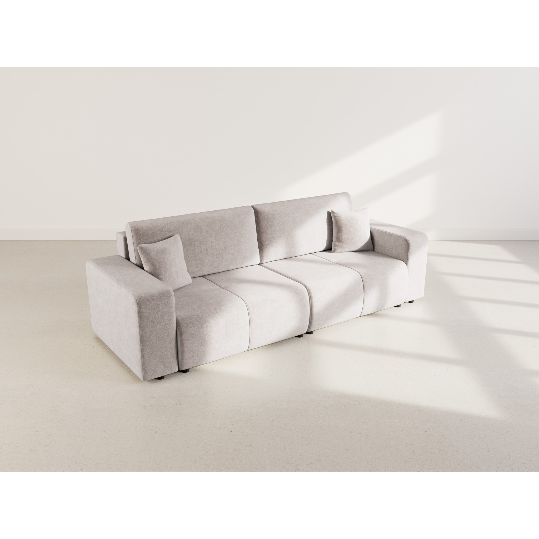 Nicole - Canapé droit 4 places convertible avec coffre en tissu - Gris clair