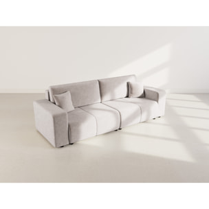 Nicole - Canapé droit 4 places convertible avec coffre en tissu - Gris clair