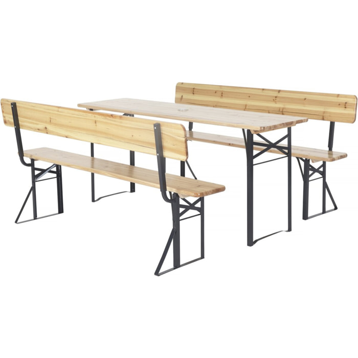 Salon de jardin set brasserie en bois avec dossier "Lisbonne" - 180 cm - Marron