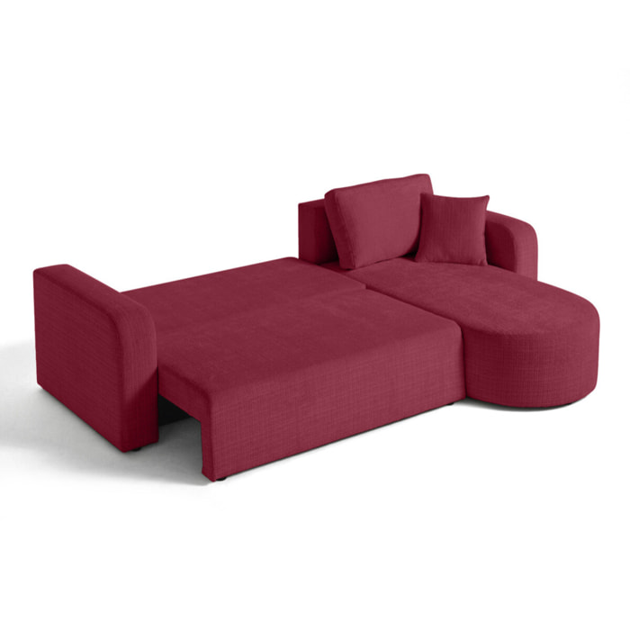 Miro - canapé d'angle réversible - 4 places - convertible avec coffre - en velours texturé - Prune