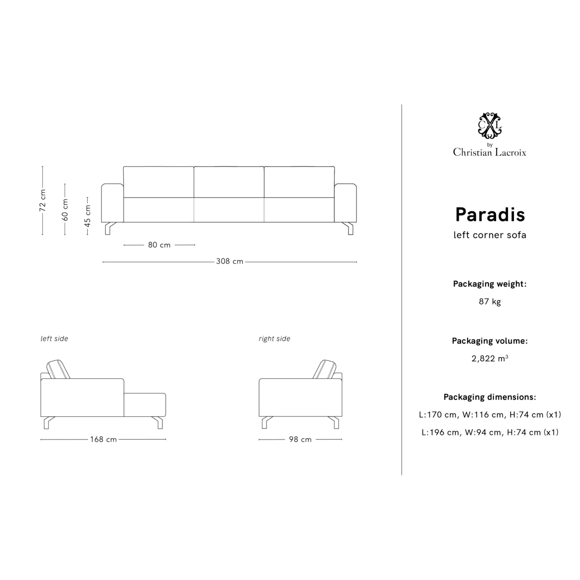 Canapé d'angle gauche "Paradis" 4 places en cuir véritable graphite