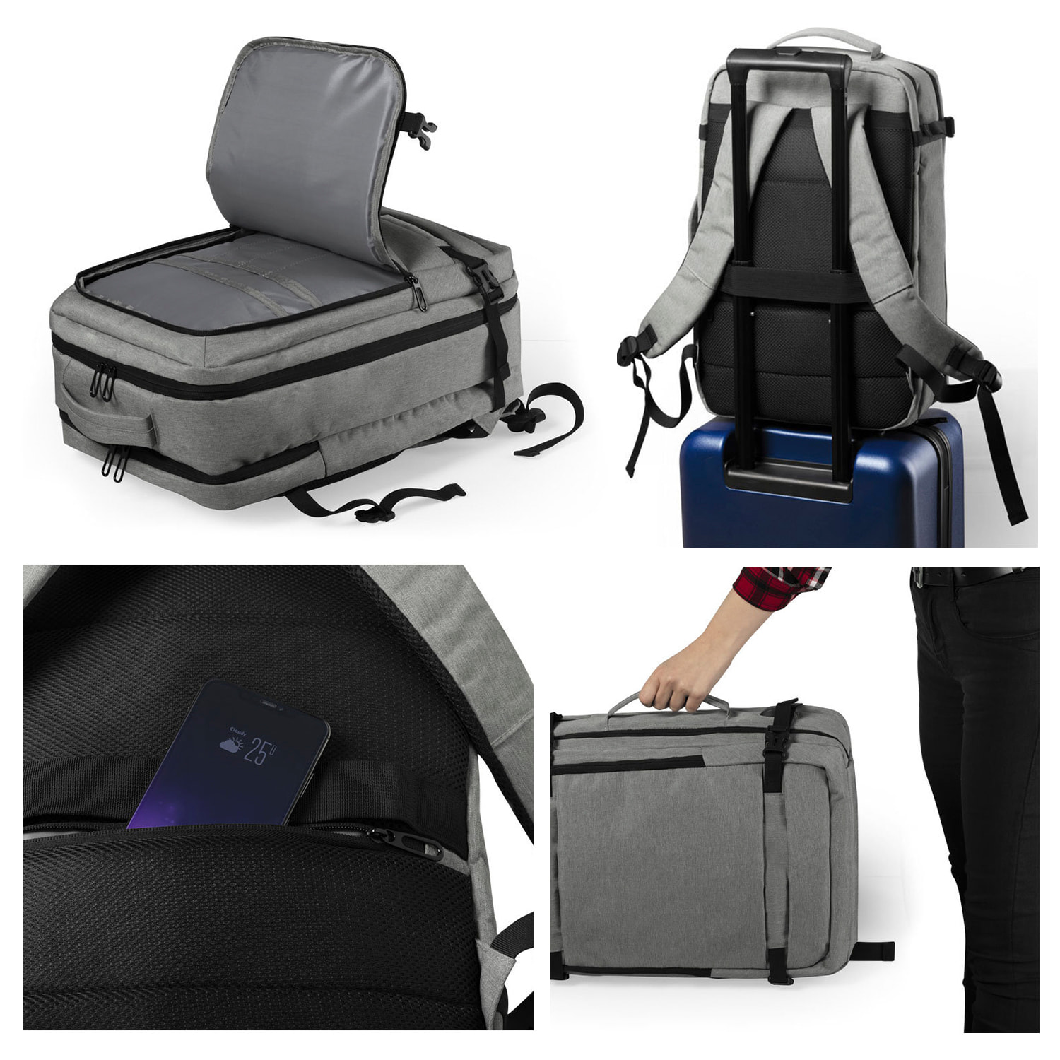 DAM Mochila Sulkan multi compartimento, porta Laptop 17". Toma USB externa. Adaptable a Trolley. 32x20x46 Cm. Color: Gris