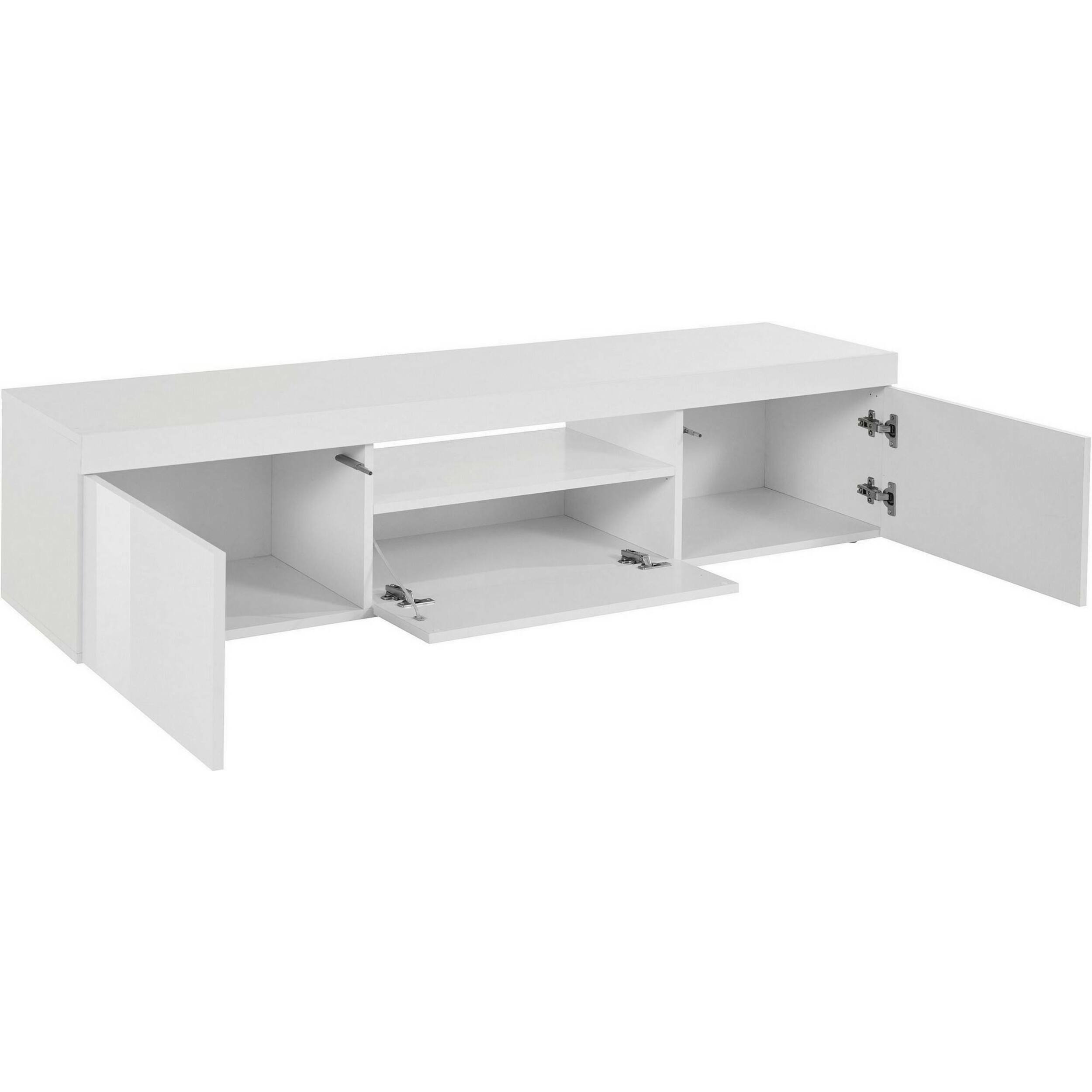 Mobile porta TV Dcorradin, Credenza bassa da soggiorno a 3 ante, Base porta TV, 160x40h35 cm, Bianco lucido