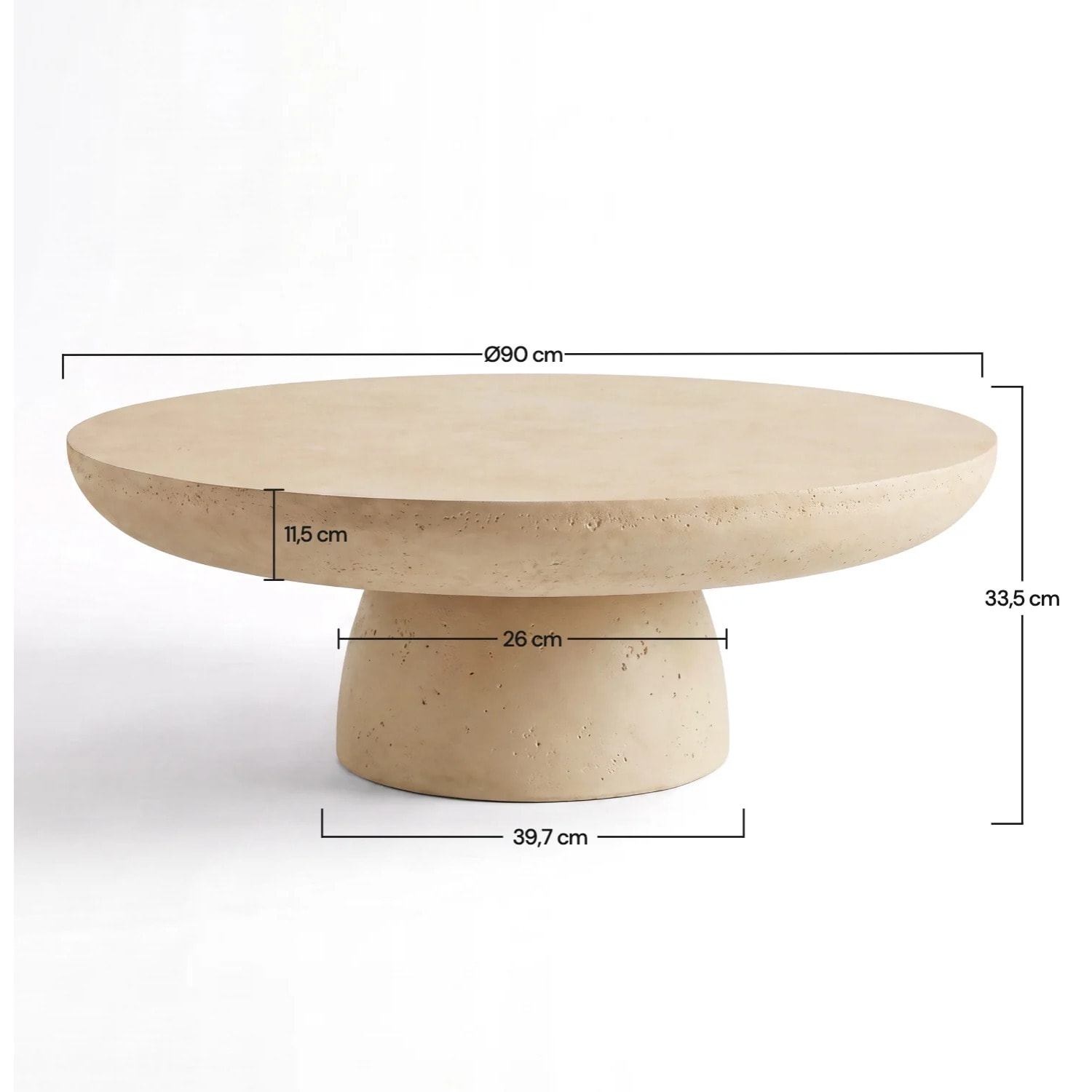 Table basse ronde beige en fibre d'argile effet béton D90 cm - Paros