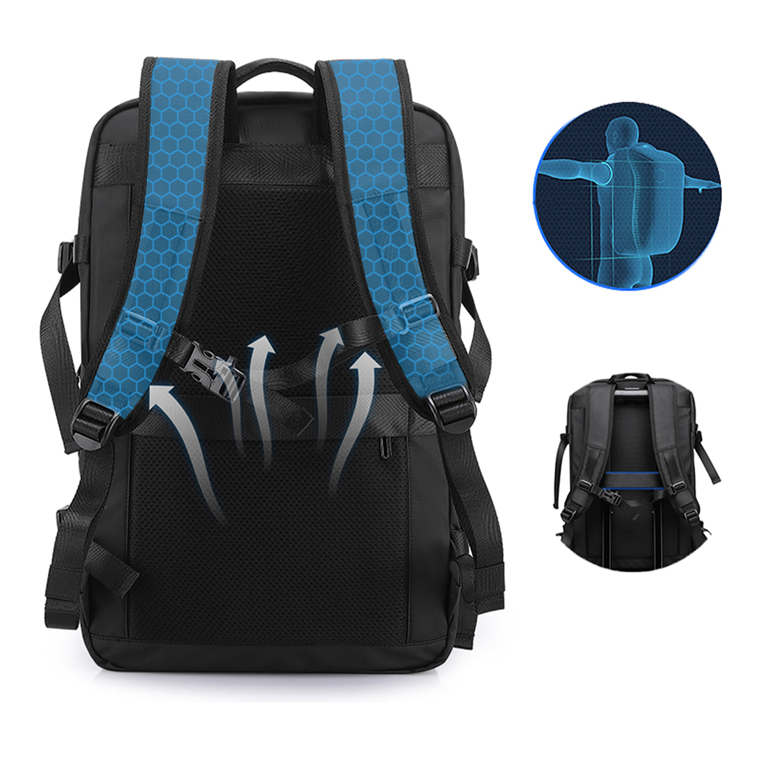 Zaino espandibile da 36L/50L con strato impermeabile, porta laptop 17,3". Presa USB esterna.