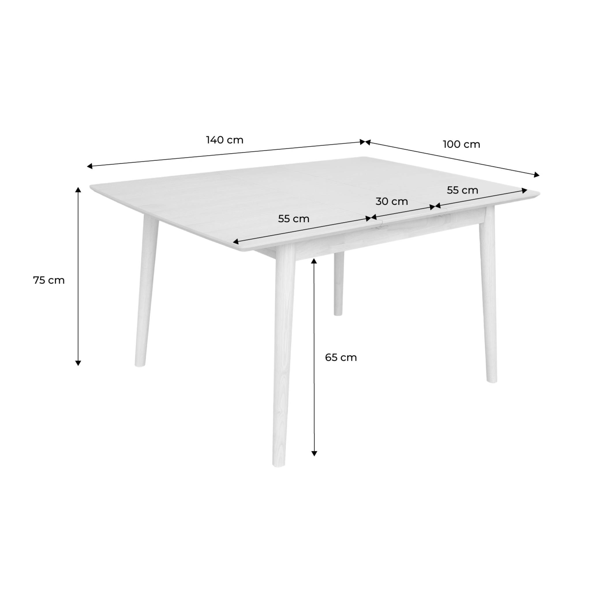 Table à manger rectangulaire extensible bois d'hévéa et placage chêne noyer 4-6 places - 110/140 x 100 x 75 cm - Lina