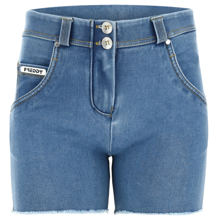 Shorts push up WR.UP® sfrangiati vita regular in denim navetta ecologico