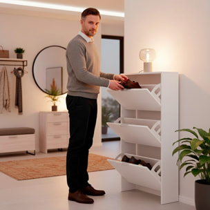 Scarpiera A Ribalta Salvaspazio 3 Ante E 6 Ripiani Mobile Portascarpe Fino A 20 Paia Di Scarpe Ingresso Corridoio Retro Porta 113 x 60 x 22 Cm Bianco