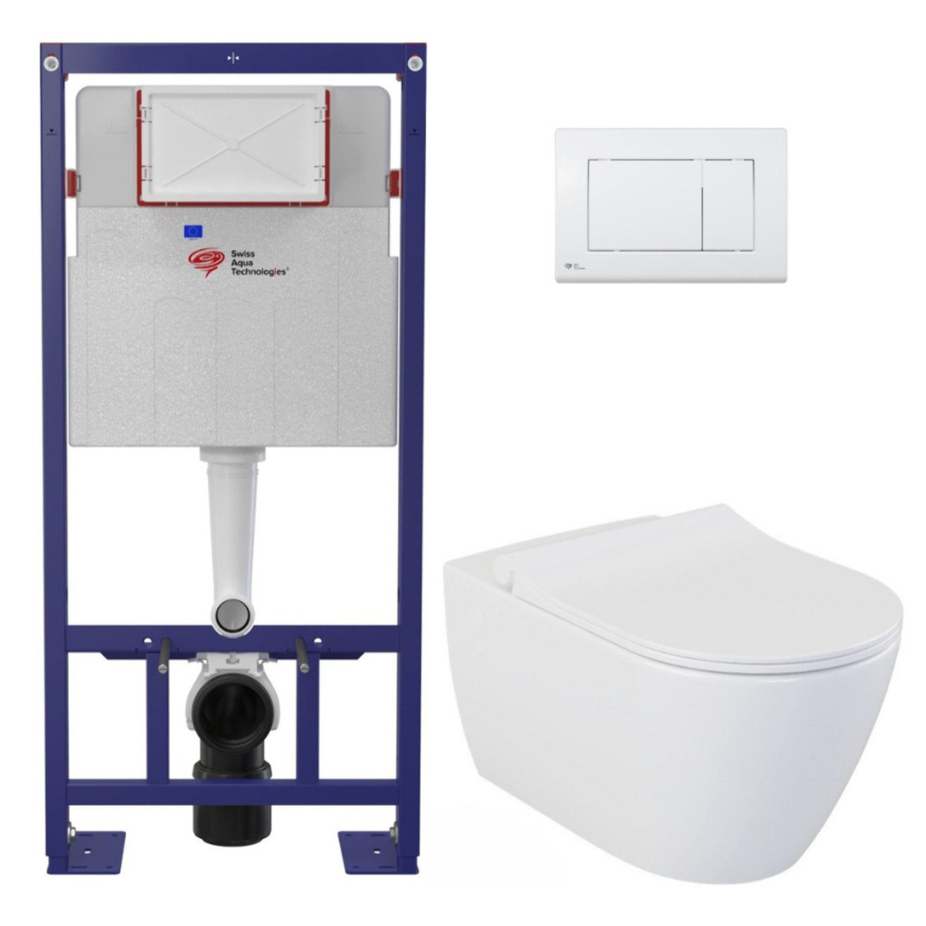 Pack WC bâti-support autoportant + WC suspendu sans bride Livea avec abattant SoftClose + plaque (STBEWR01-FR)