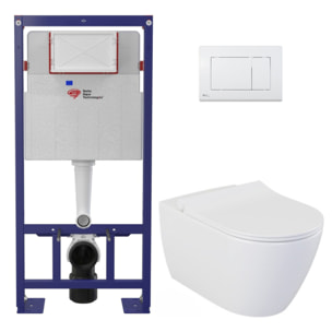 Pack WC bâti-support autoportant + WC suspendu sans bride Livea avec abattant SoftClose + plaque (STBEWR01-FR)