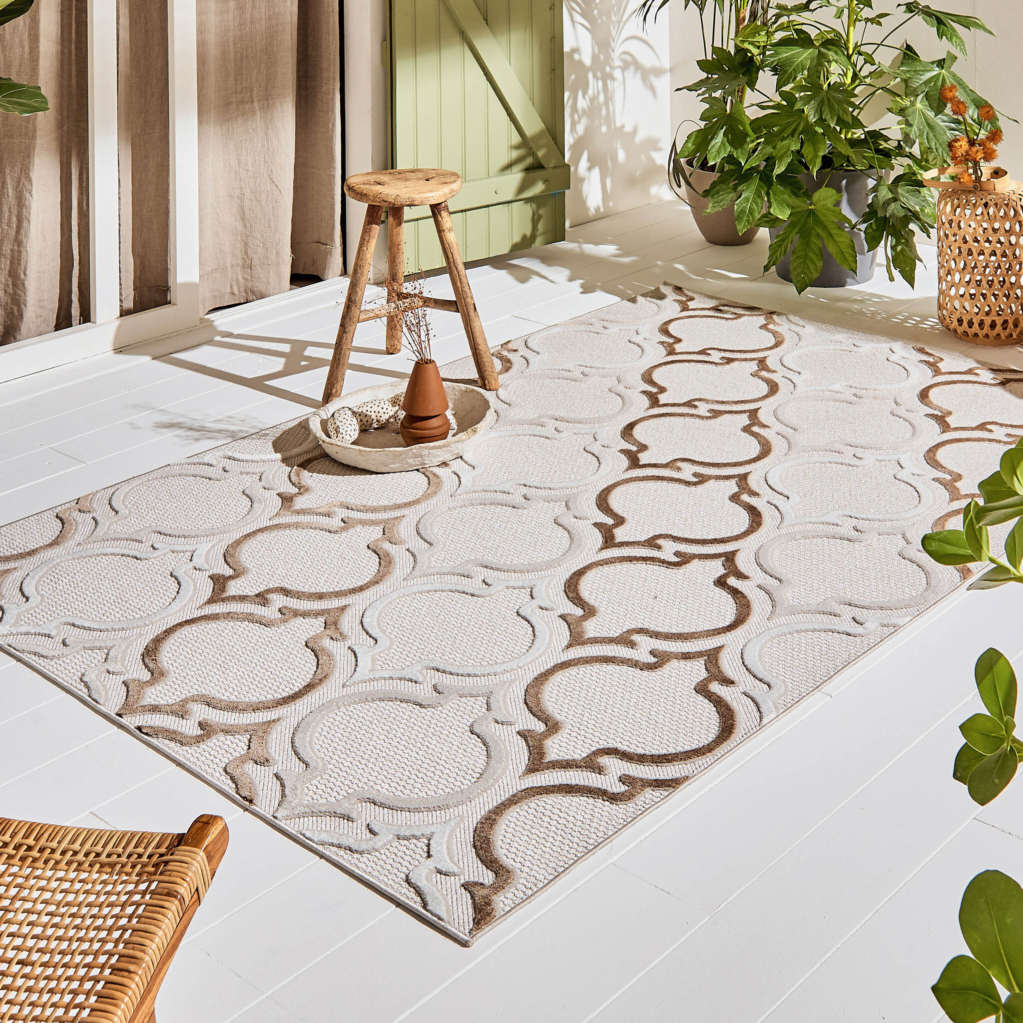 Tapis Loopin 329 beige - Motif en relief - Indoor & Outdoor