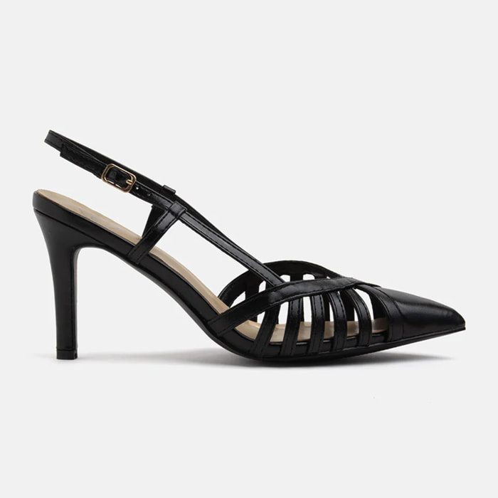 Decolleté con tacco a spillo e punta con incroci - NERO