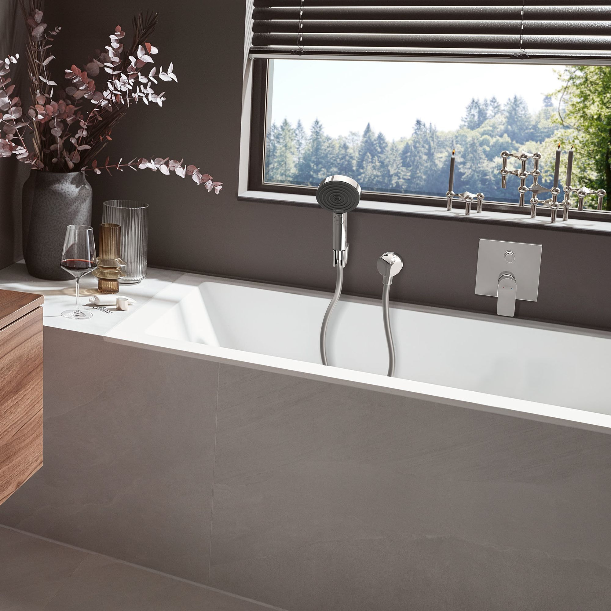 Pulsify Select S Ensemble support mural et douchette 105 3 jets Relaxation avec flexible 125 cm chromé