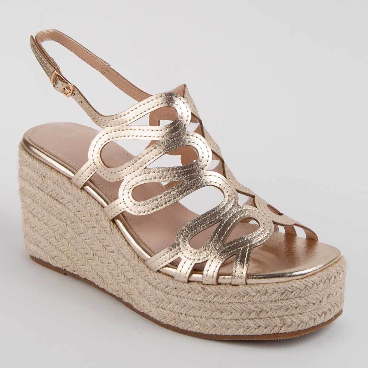 Sandalia De Cuña - Dorado - Altura: 8 Cm