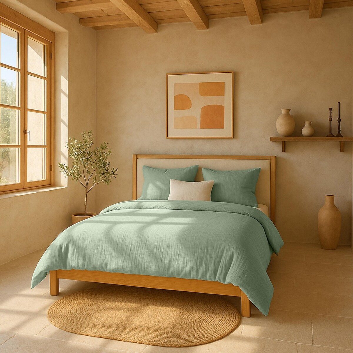 Housse de couette 100% gaze de coton lavé vert givrée