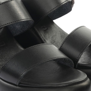 SANDALO ZEPPA DOPPIA FASCIA VERA PELLE NERO