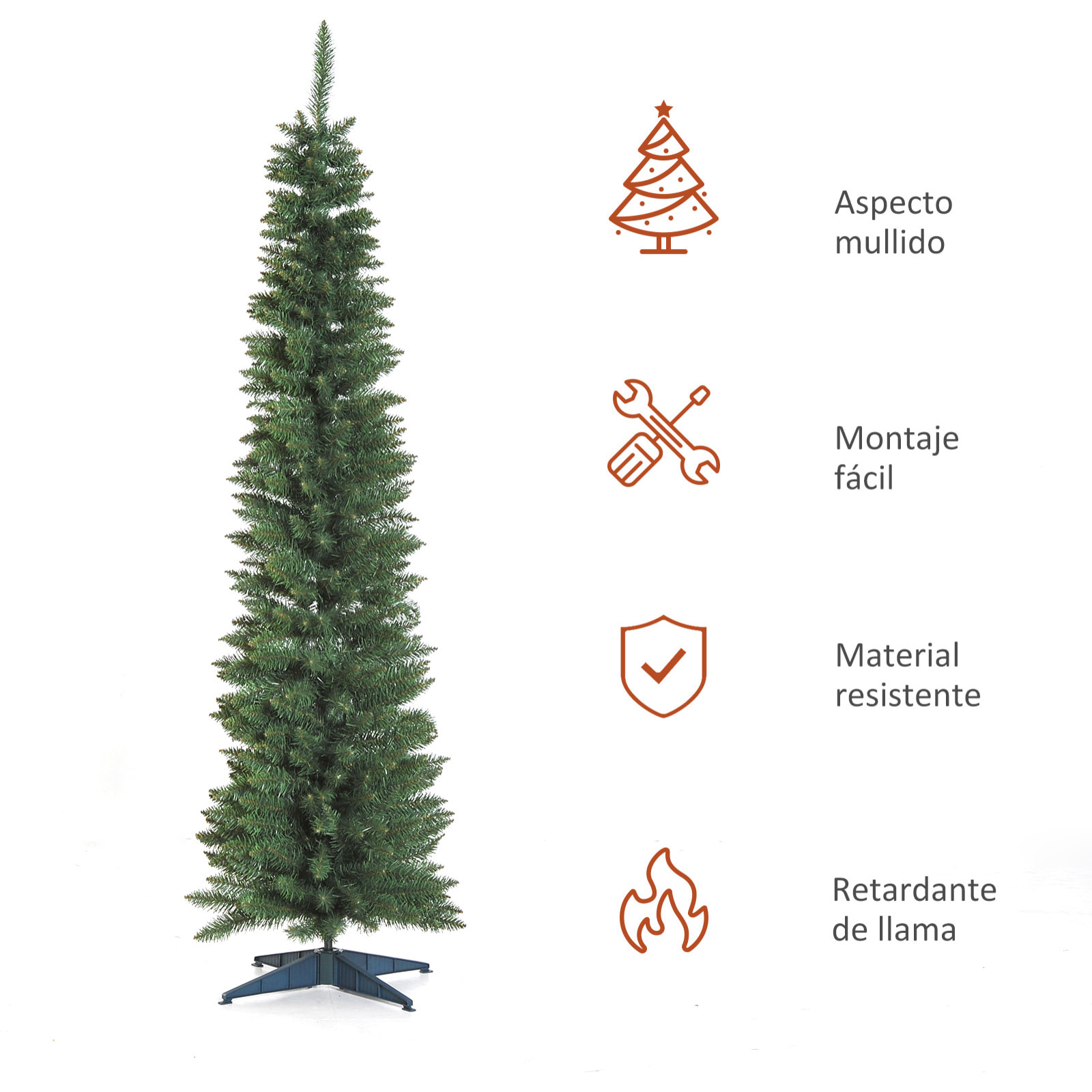 HOMCOM árbol de Navidad Artificial 210 cm Ignífugo con 499 Puntas de Rama PVC y Soporte de Metal Decoración Navideña para Interiores Fácil de Montar Verde