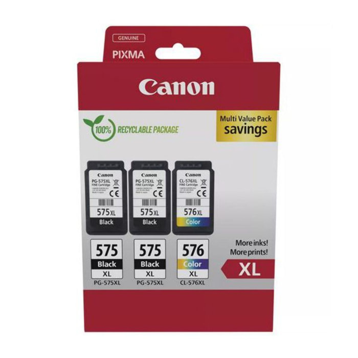 Cartouche d'encre CANON Pack de 3 Originales XL (2x PG-575 Noir + 1x CL-576 Couleur) - 5889C007