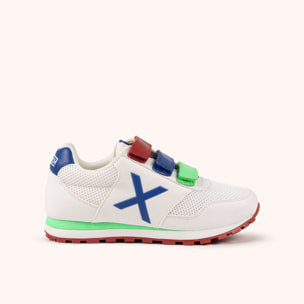 MUNICH DASH KID VCO 2.0 174 Zapatilla Retro Running Infantil Blanca con Cierre de Velcro y Detalles Azules y Verdes
