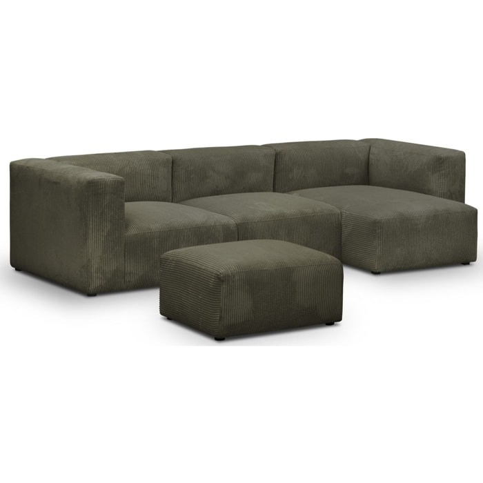 Canapé d'angle à droite modulable 4 places en velours côtelé + pouf - MODULO