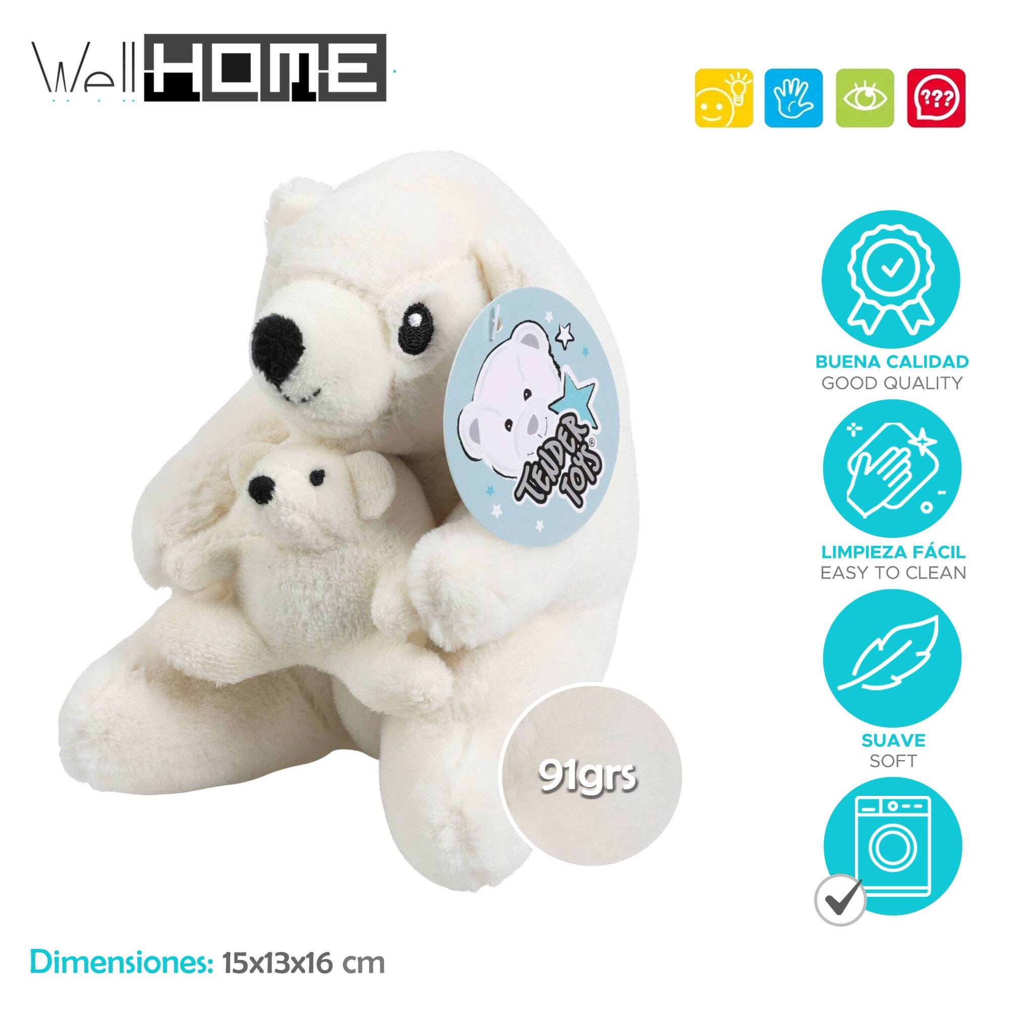 Well home - adorable peluche diseño oso polar con niño de 16cm color blanco.