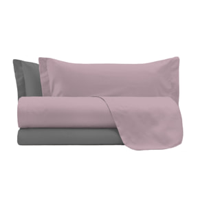 COMPLETO LETTO NATURAL COLOUR MADE IN ITALY COTONE-ROSA ANTICO/FUMO SINGOLO