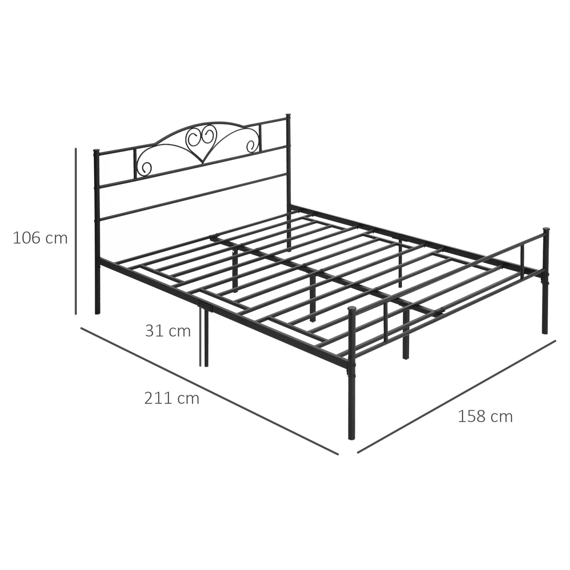 HOMCOM Marco de Cama Doble de Metal para Colchón 150x200 cm con Cabecera y Patas de 31 cm Estructura de Cama Matrimonio con Espacio Bajo de Almacenamiento 158x211x106 cm Negro