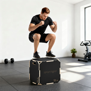Cajón Pliométrico de Madera 3 en 1, Plataforma de Caja Pliométrica con 3 Alturas Ajustables 61/51/41 cm, Asas, sin Esquinas, Entrenamiento de Salto, Fuerza, para Casa, Gimnasio y Exterior
