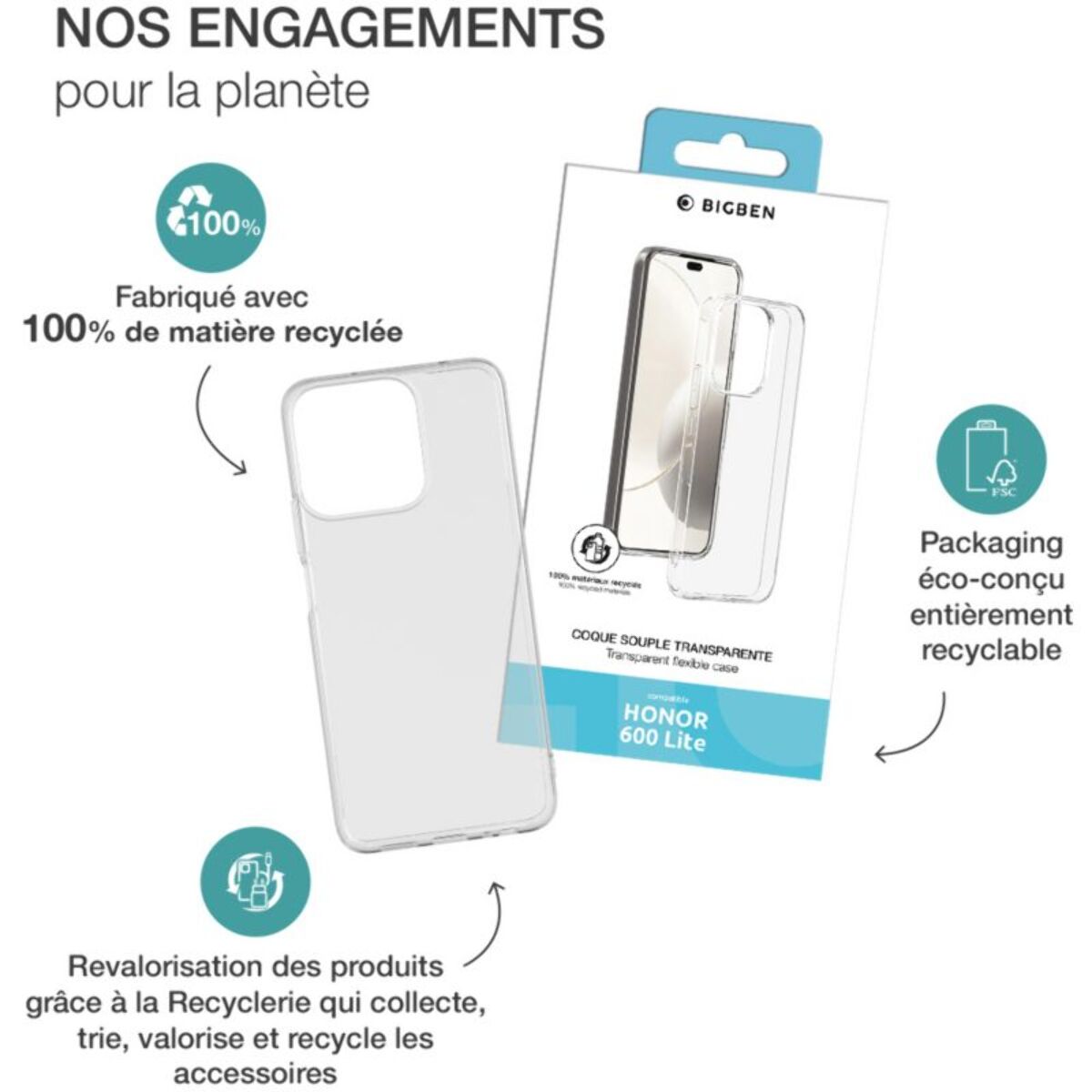 Coque BIGBEN CONNECTED silisoft transparente Honor 600 lite rec