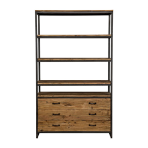 Bibliothèque en bois recyclé 3 tiroirs et 4 étagères - Paname