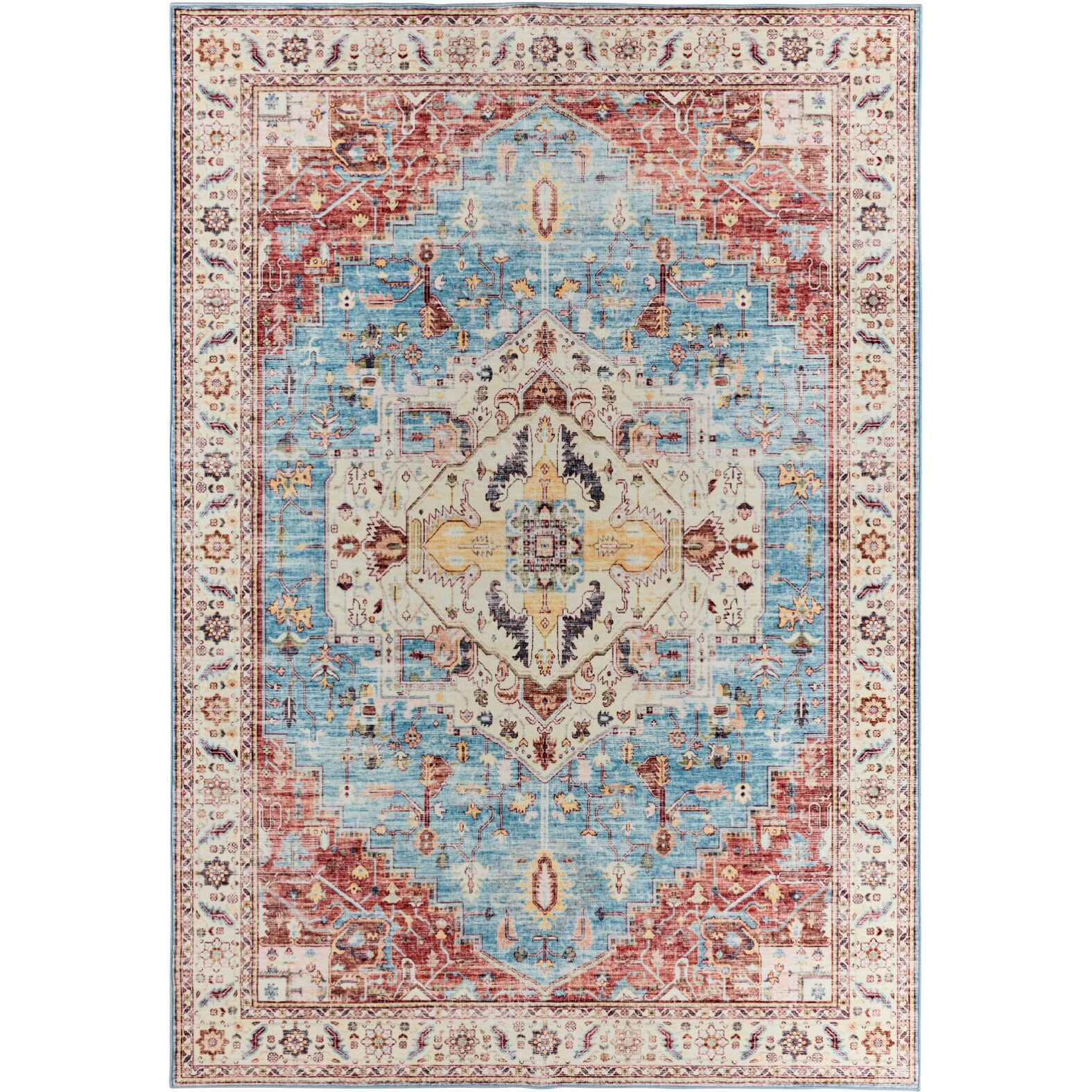 OTTOMAN - Tapis à poils courts doux à motif vintage multicolore