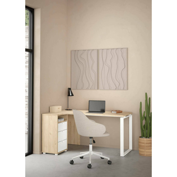 Scrivania Medard, Scrittoio multiuso, Tavolo per ufficio porta PC, Piano di lavoro, 150x100 h76 cm, Rovere e Bianco