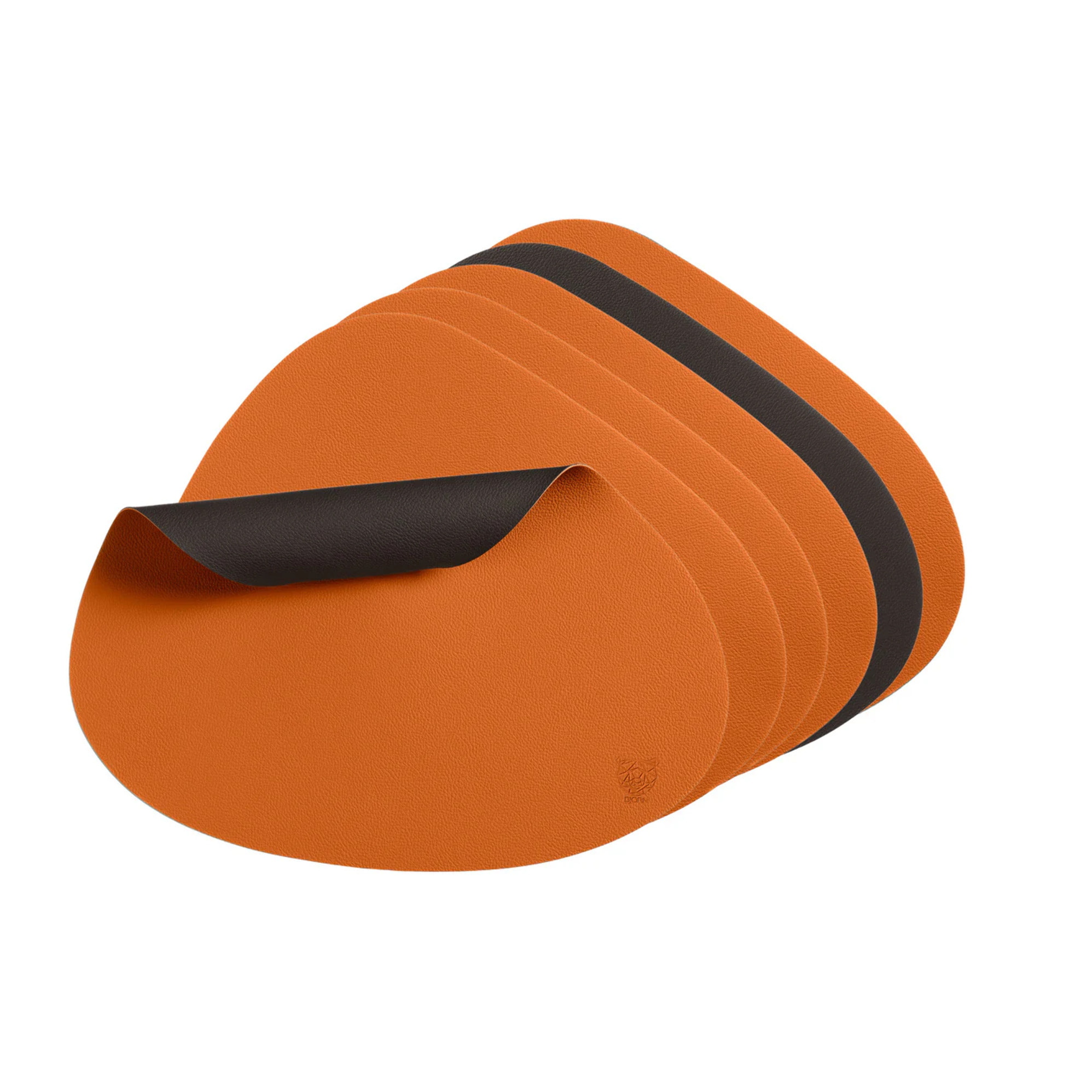 Set de table curve réversible - 6 pièces - Cuir recyclé orange et chocolat