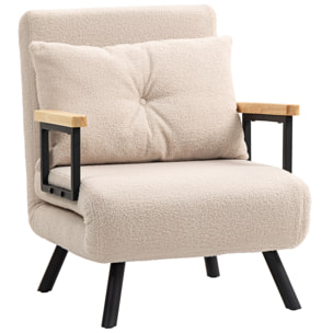 Sofá Cama de 1 Plaza Sofá Cama Plegable Tapizado en Borreguito con Respaldo Ajustable de 5 Niveles y Almohada Acolchada para Oficina Dormitorio Salón 63x73x81 cm Beige