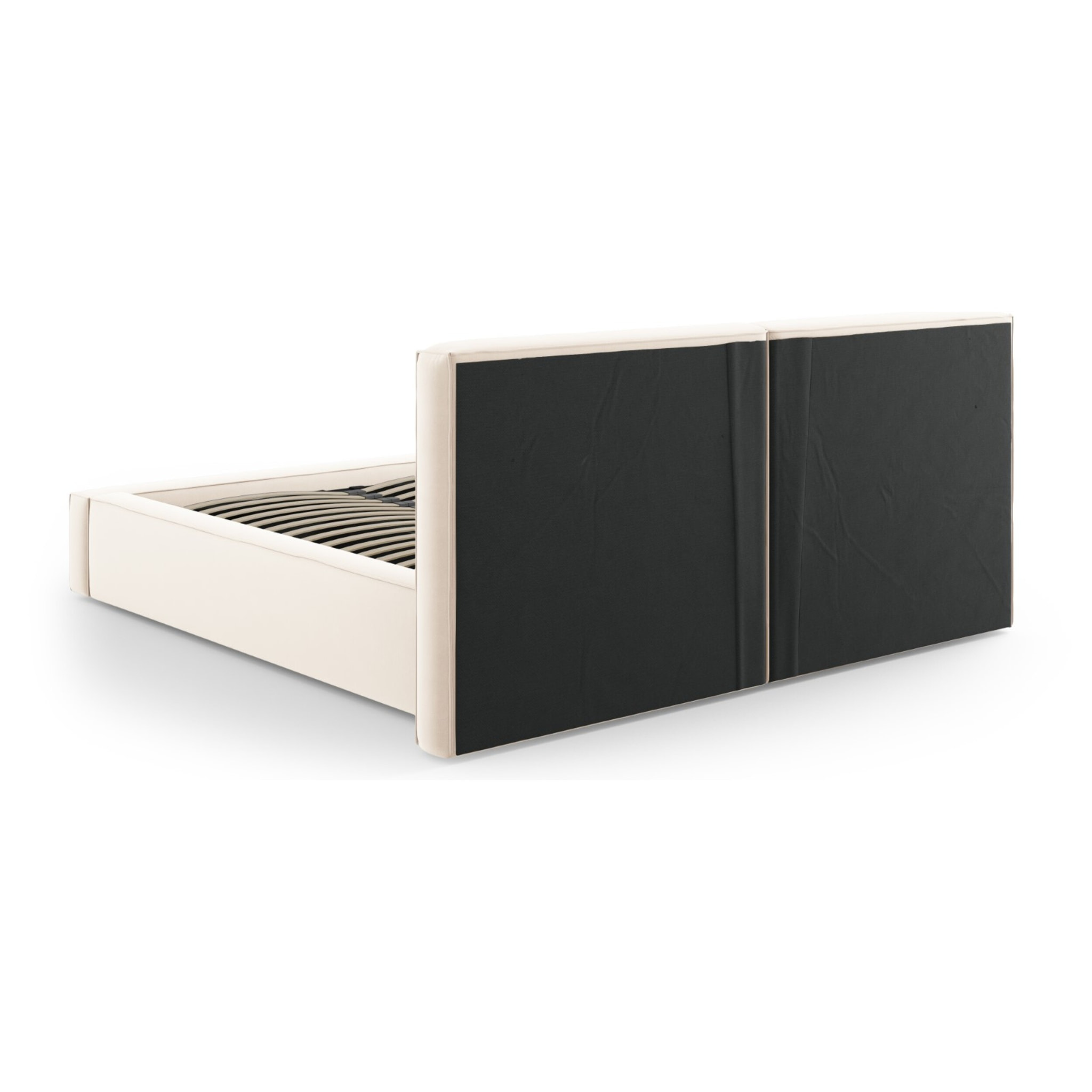 Lit coffre avec tête de lit double "Arendal" 200x200cm en velours beige clair