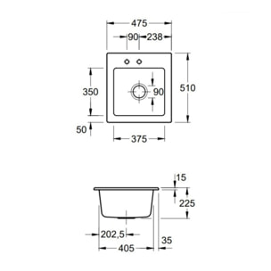 Evier 1 bac sans egouttoir Subway Pure XS 47,5 x 51 cm Blanc