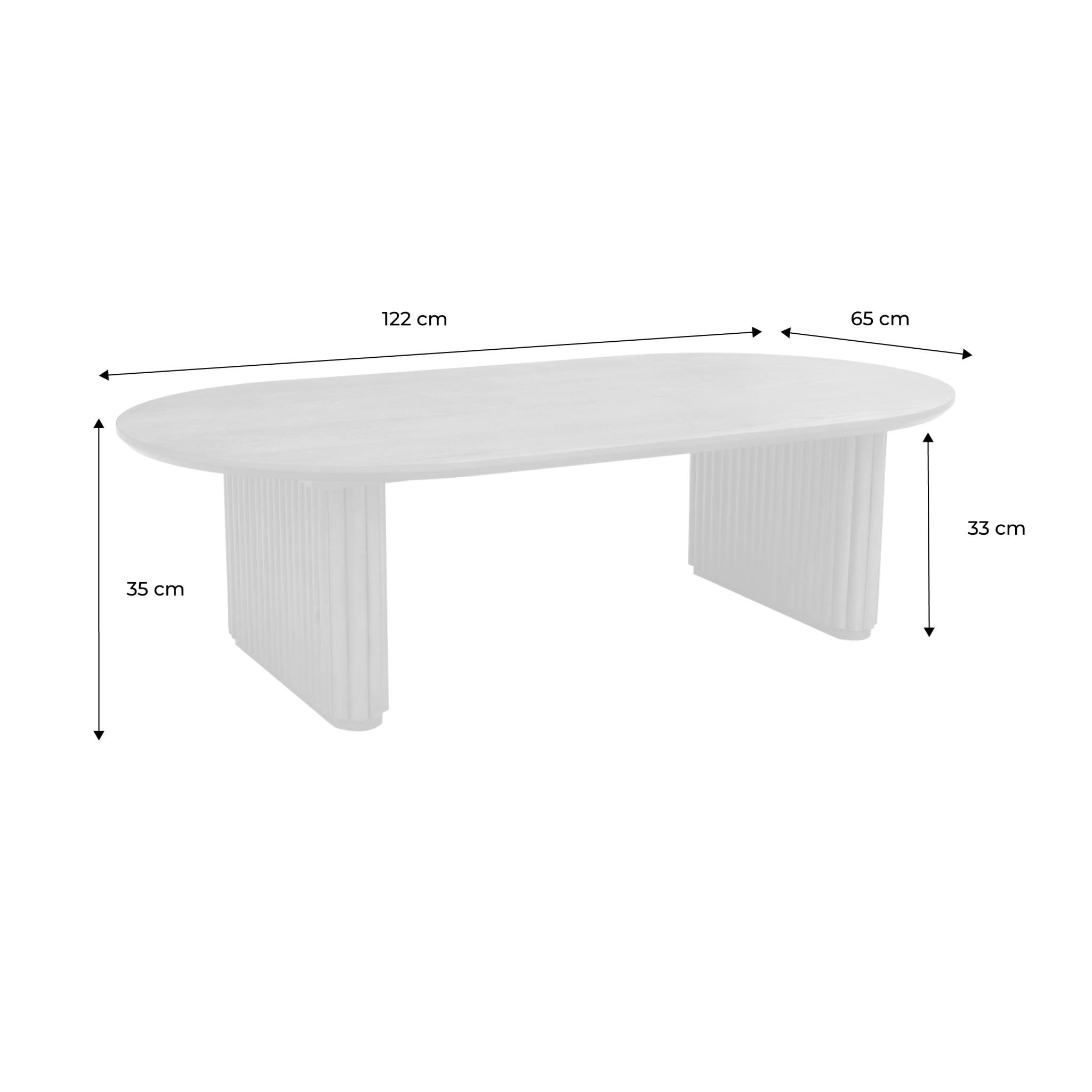 Table basse ovale bois d'hévéa placage chêne noir - L 122 x P 65 x H 35 cm - Gabrielle