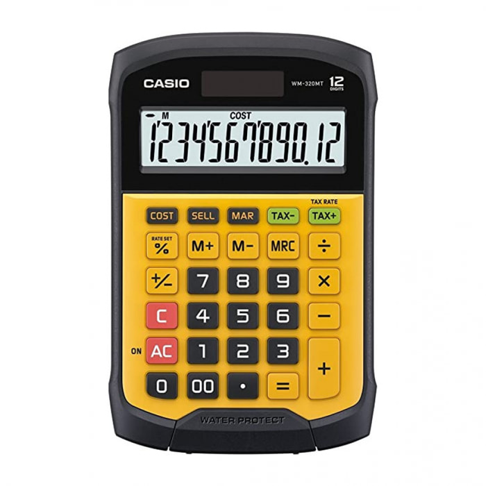 Casio Calculadora modelo WM-320MTTeclado desprendible y lavable. Cumple con la calificacion ip54 de resistencia al agua y resistencia al polvo. Pantalla grande. 12 digitos. Teclas de plastico.