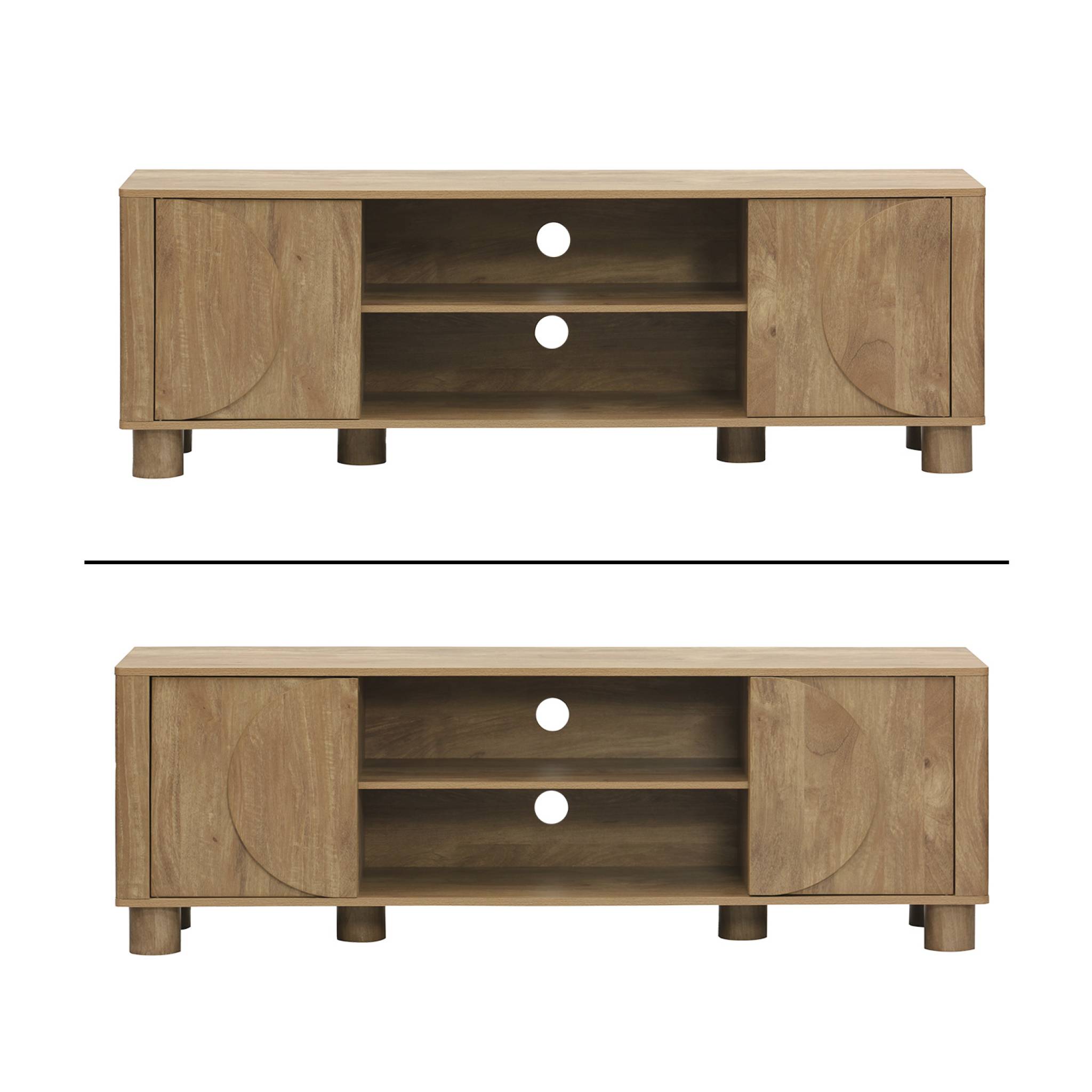 Meuble TV exotique décor bois de manguier 2 portes 155cm Pondi