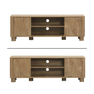 Meuble TV exotique décor bois de manguier 2 portes 155cm Pondi