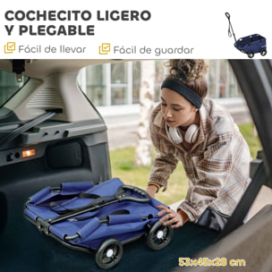 Carrito para Perros Plegable Cochecito para Mascotas Carrito para Perros Miniatura con Barra de Empuje Ajustable Diseño Abierto Cojín Bolsa de Almacenamiento y Ruedas 53x45x28 cm Azul Oscuro