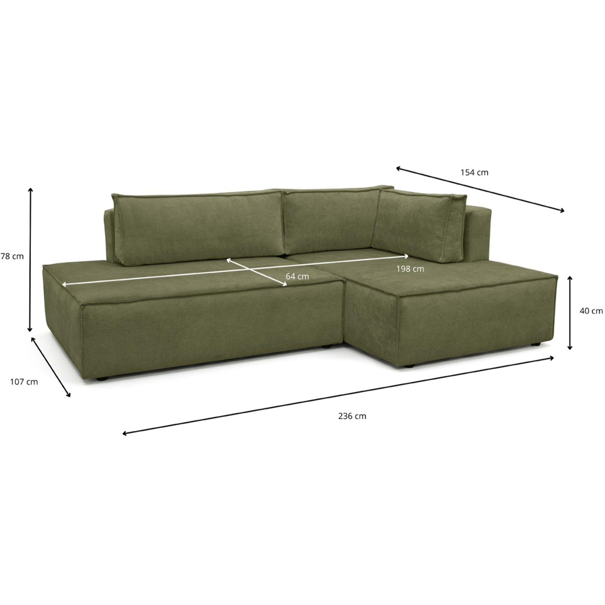 Canapé d'angle à droite convertible 3 places en tissu chenille - BARANI