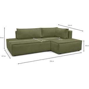 Canapé d'angle à droite convertible 3 places en tissu chenille - BARANI